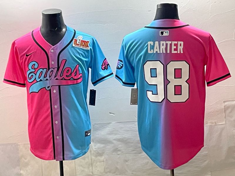 Men 2025 Philadelphia Eagles #98 Carter Blue pink Nike Limited NFL Jersey style 06